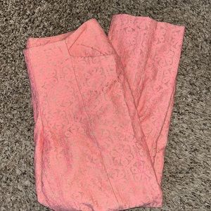 Anthropologie pink lace work pants